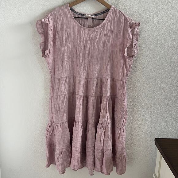 Knox Rose Crinkle Babydoll Dress Boho Neutral Feminine Preppy Coastal Classic S - Picture 1 of 7